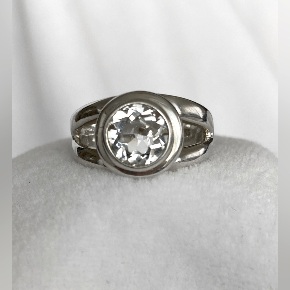 Vintage Diamonique Sterling Silver Bezel Set Solitaire Ring